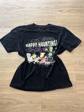Black "Happy Haunting" Graphic Tee - Halloween Short Sleeve Top
